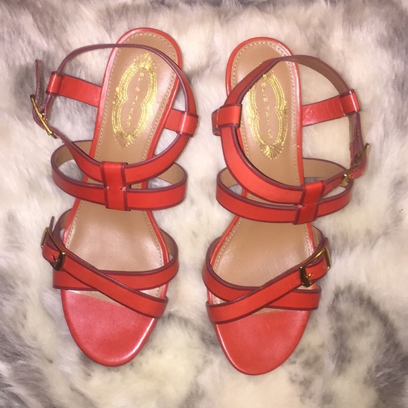 ELIE TAHARI Red Leather Georgia Strappy Heeled Sandals Sz 8.5 - Picture 2 of 8